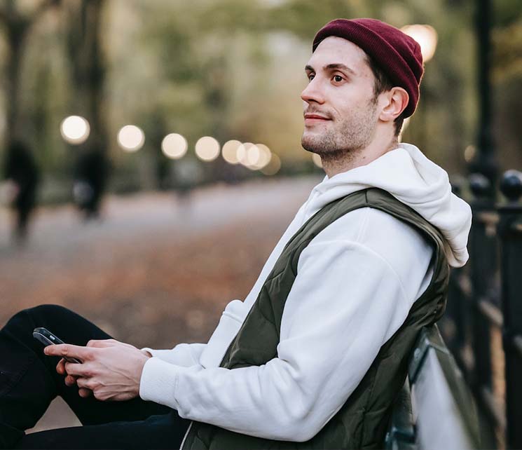 A content man looking away in park