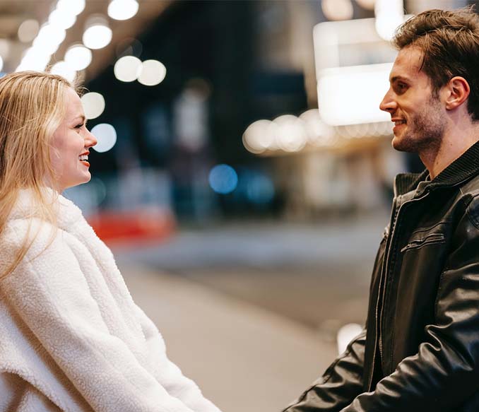 A couple looking at each other